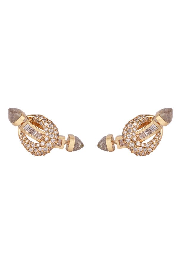 ANANYA-Quartz Diamond Baguette Chakra Earrings-YELLOW GOLD