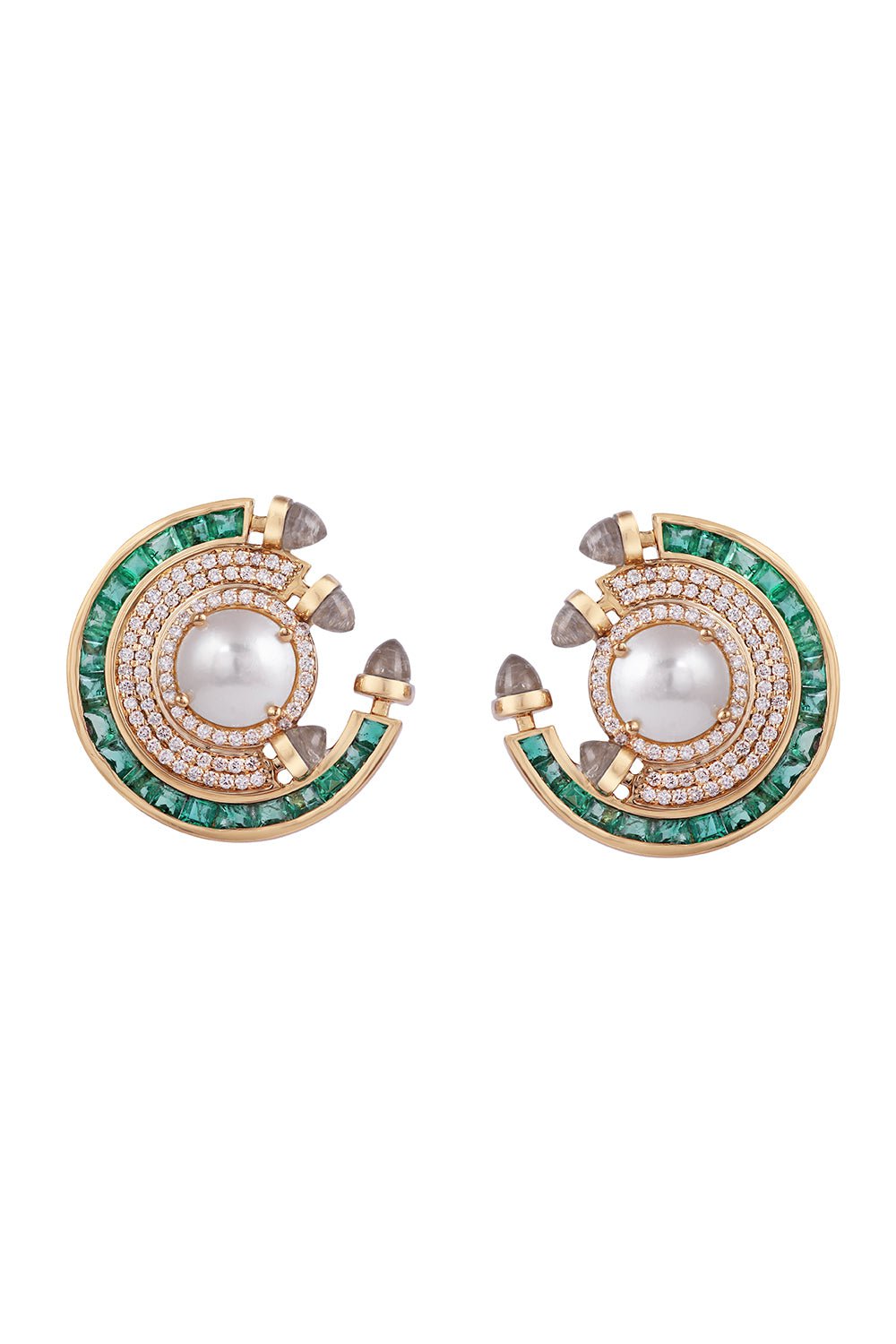 ANANYA-Emerald Pearl Round Chakra Earrings-YELLOW GOLD