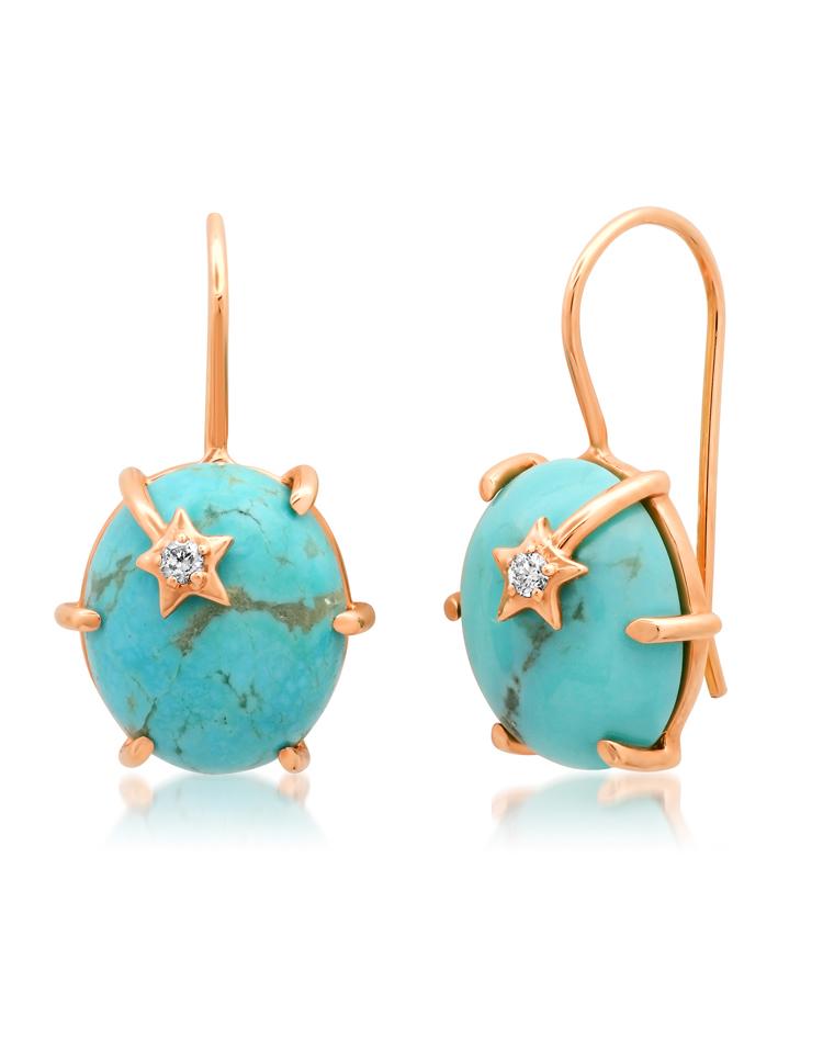 ANDREA FOHRMAN-Turquoise Mini Galaxy Earrings-ROSE GOLD