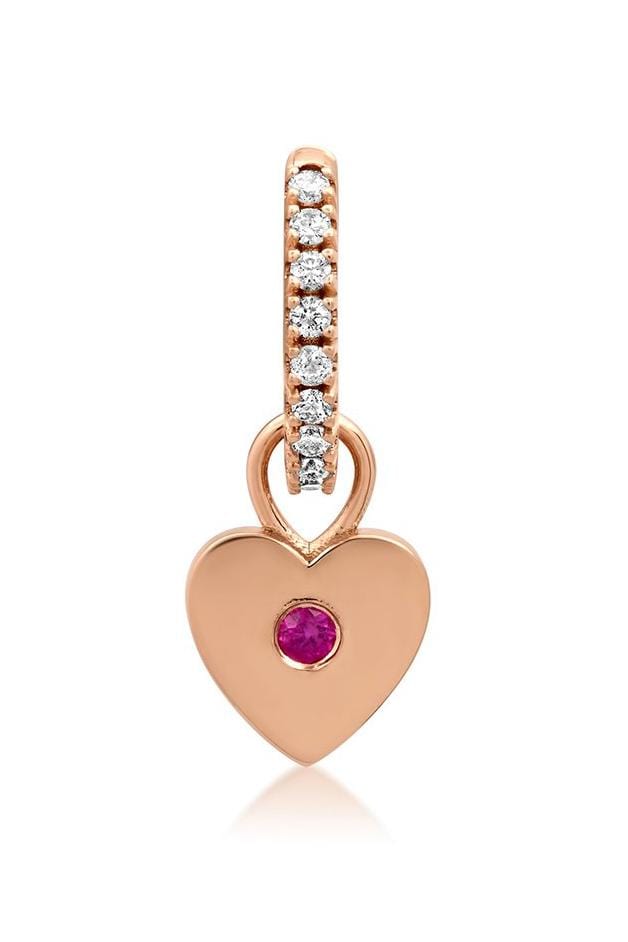 ANDREA FOHRMAN-White Diamond Ruby Heart Huggie-ROSE GOLD