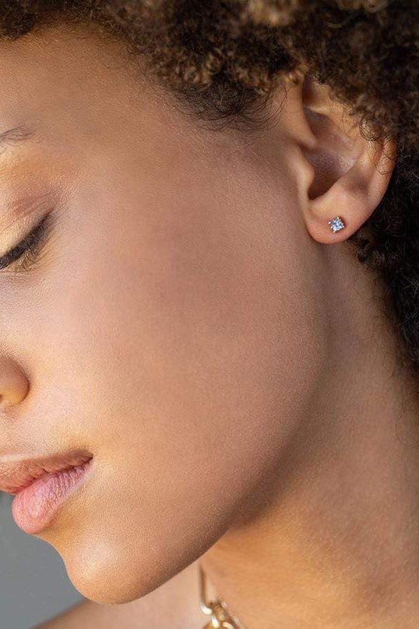 ANDREA FOHRMAN-Blue Sapphire Square Stud-YELLOW GOLD