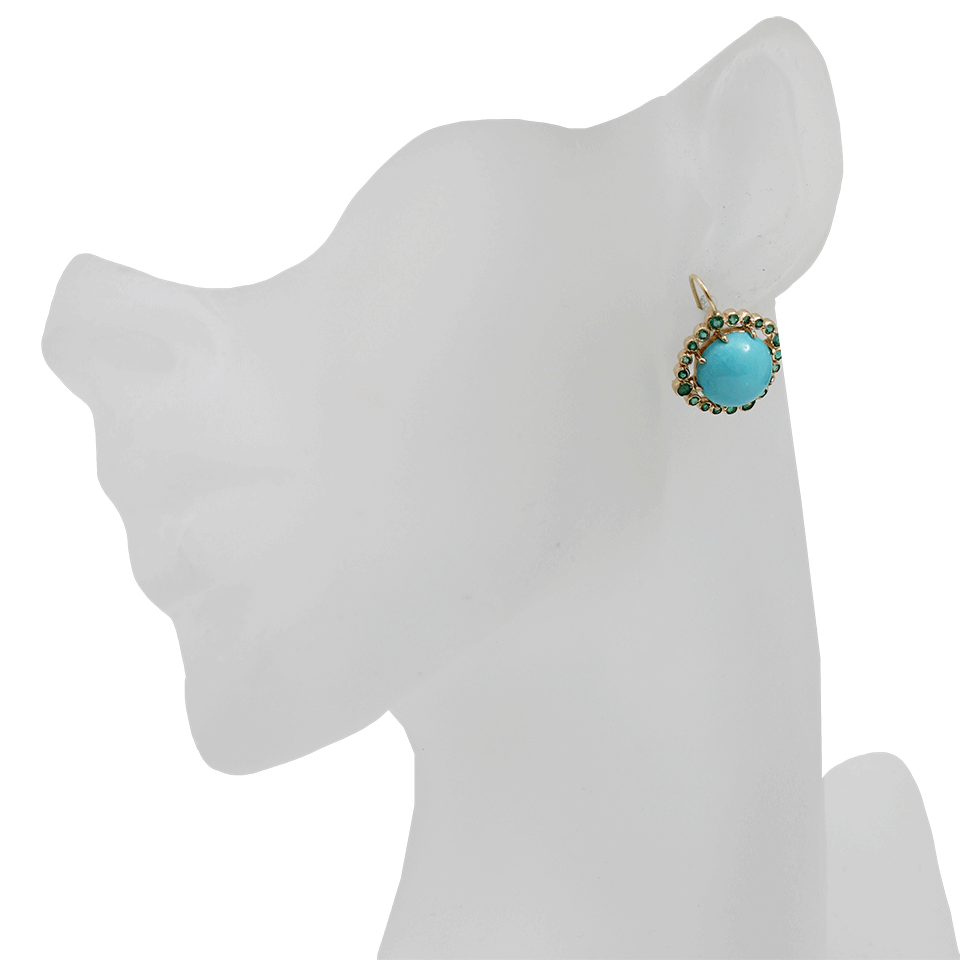 ANDREA FOHRMAN-Cabochon Turquoise And Emerald Earrings-YELLOW GOLD