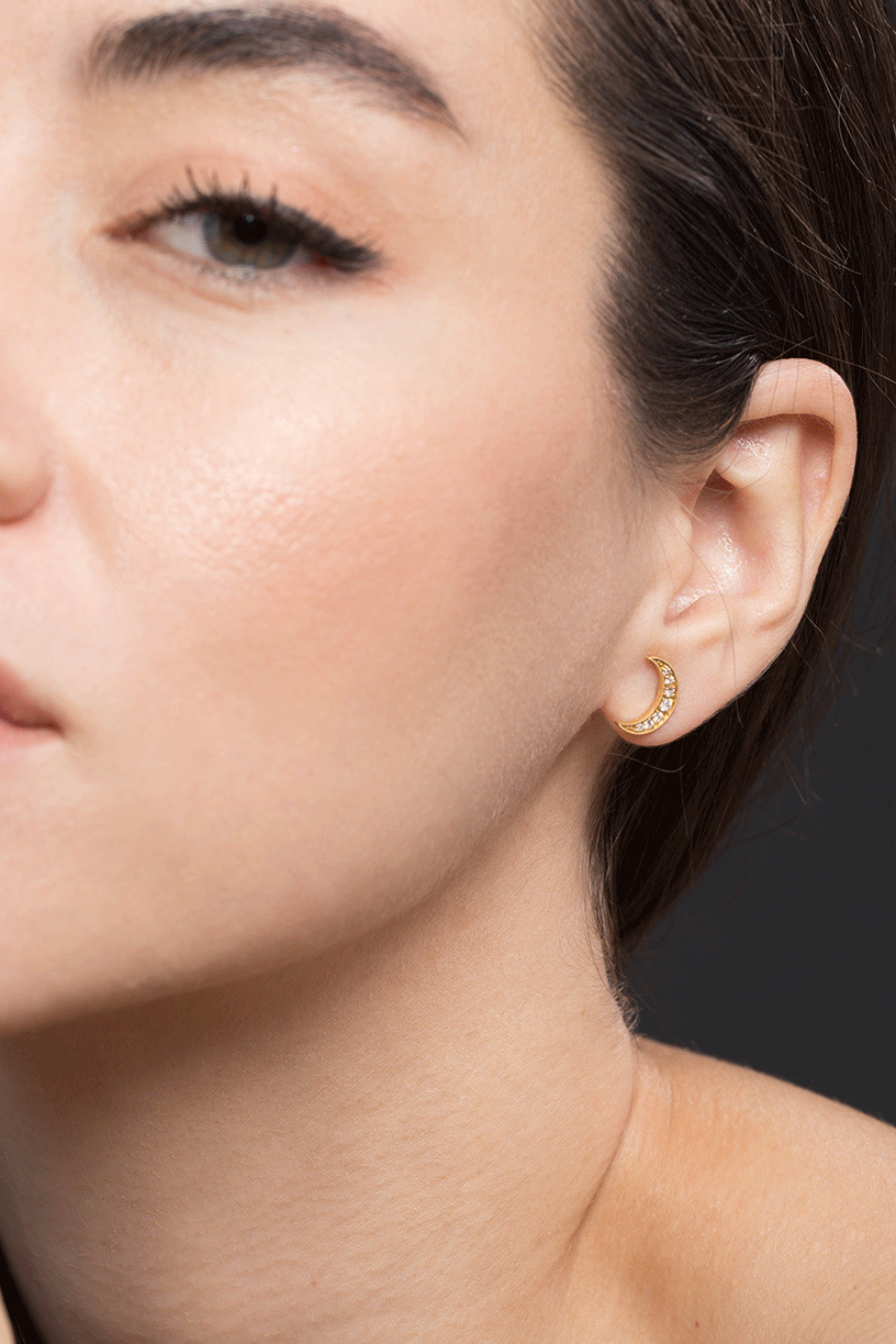 ANDREA FOHRMAN-Crescent Moon Diamond Studs-YELLOW GOLD