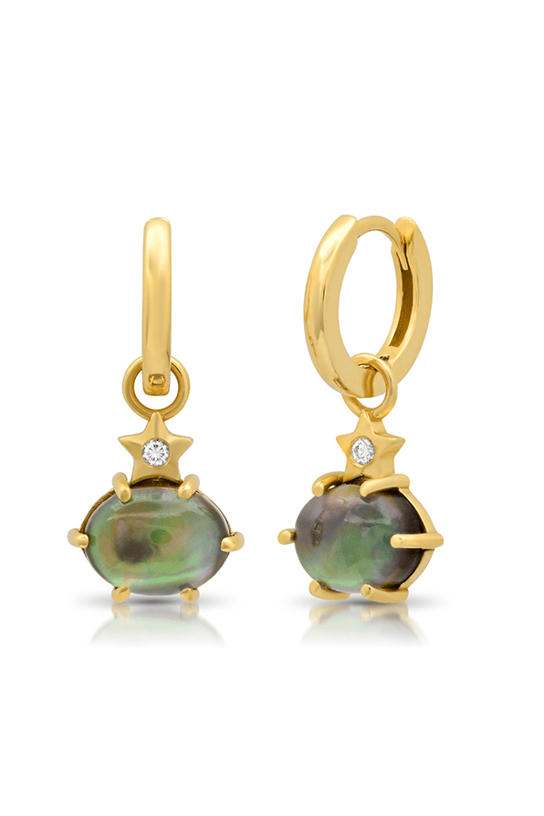 ANDREA FOHRMAN-Mini Cosmo Grey Moonstone Earrings-YELLOW GOLD