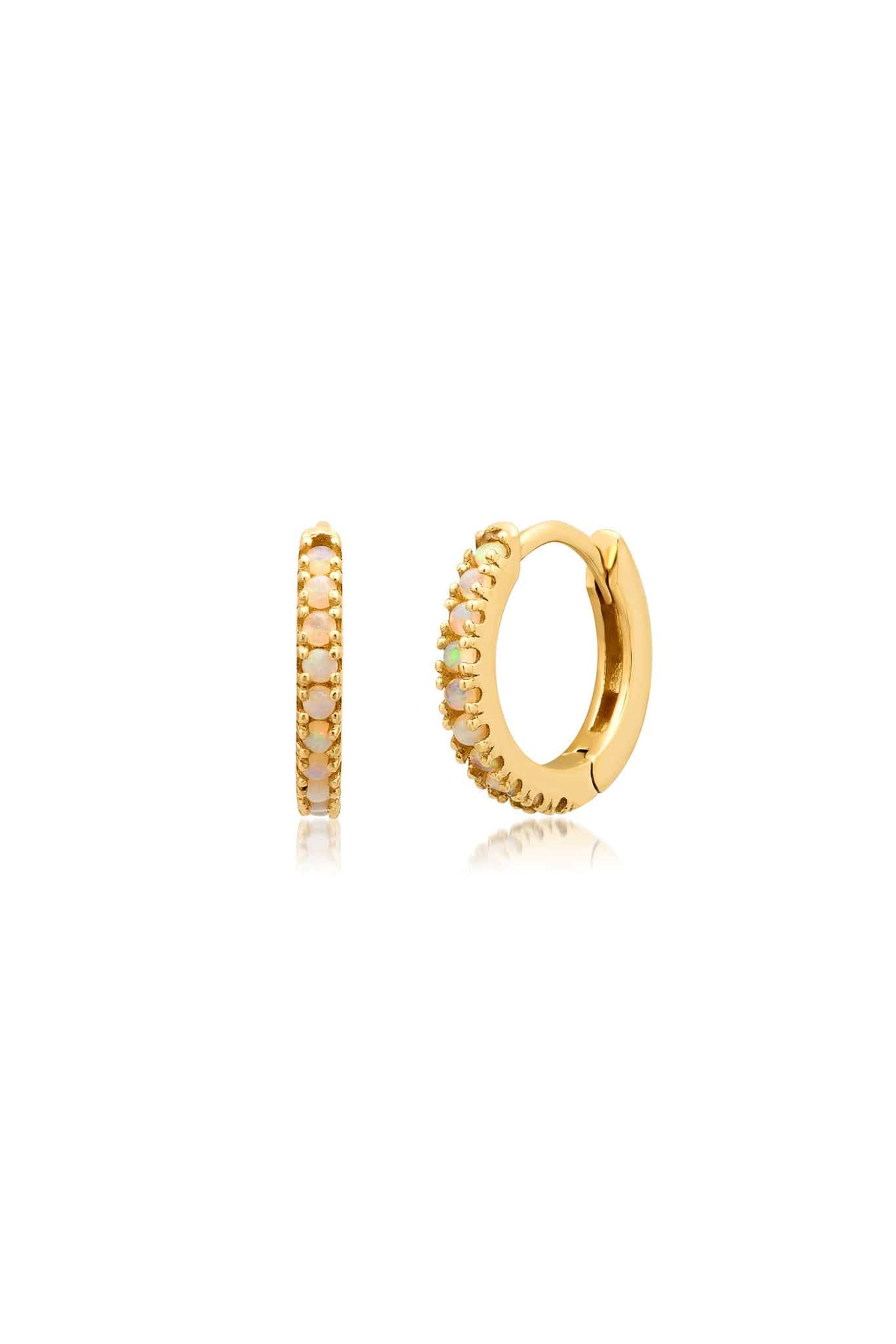 ANDREA FOHRMAN-Opal Pave Huggies-YELLOW GOLD