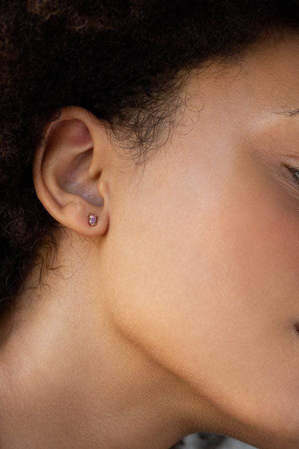 ANDREA FOHRMAN-Pink Sapphire Baguette Stud-YELLOW GOLD