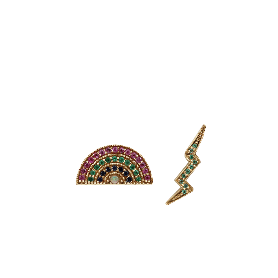 ANDREA FOHRMAN-Rainbow And Lightening Bolt Stud Earrings-YELLOW GOLD