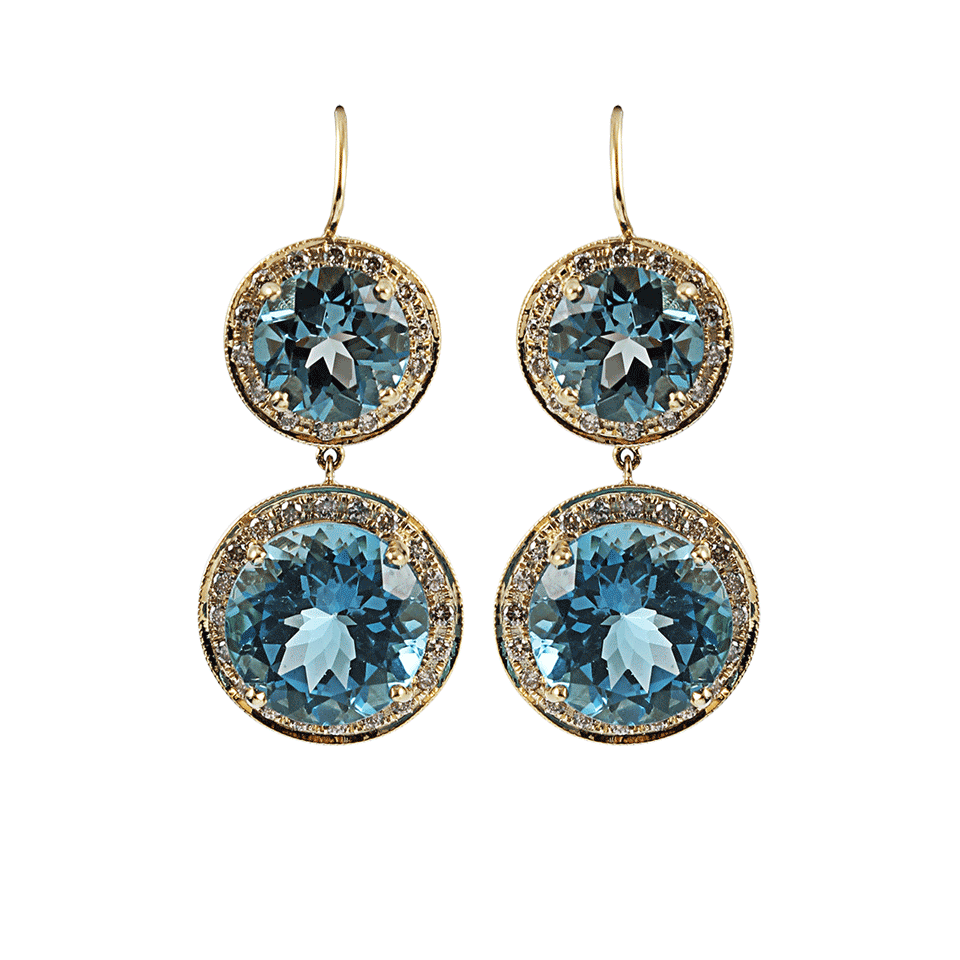 ANDREA FOHRMAN-Round London Blue Topaz and Champagne Diamond Earrings-YLW GOLD