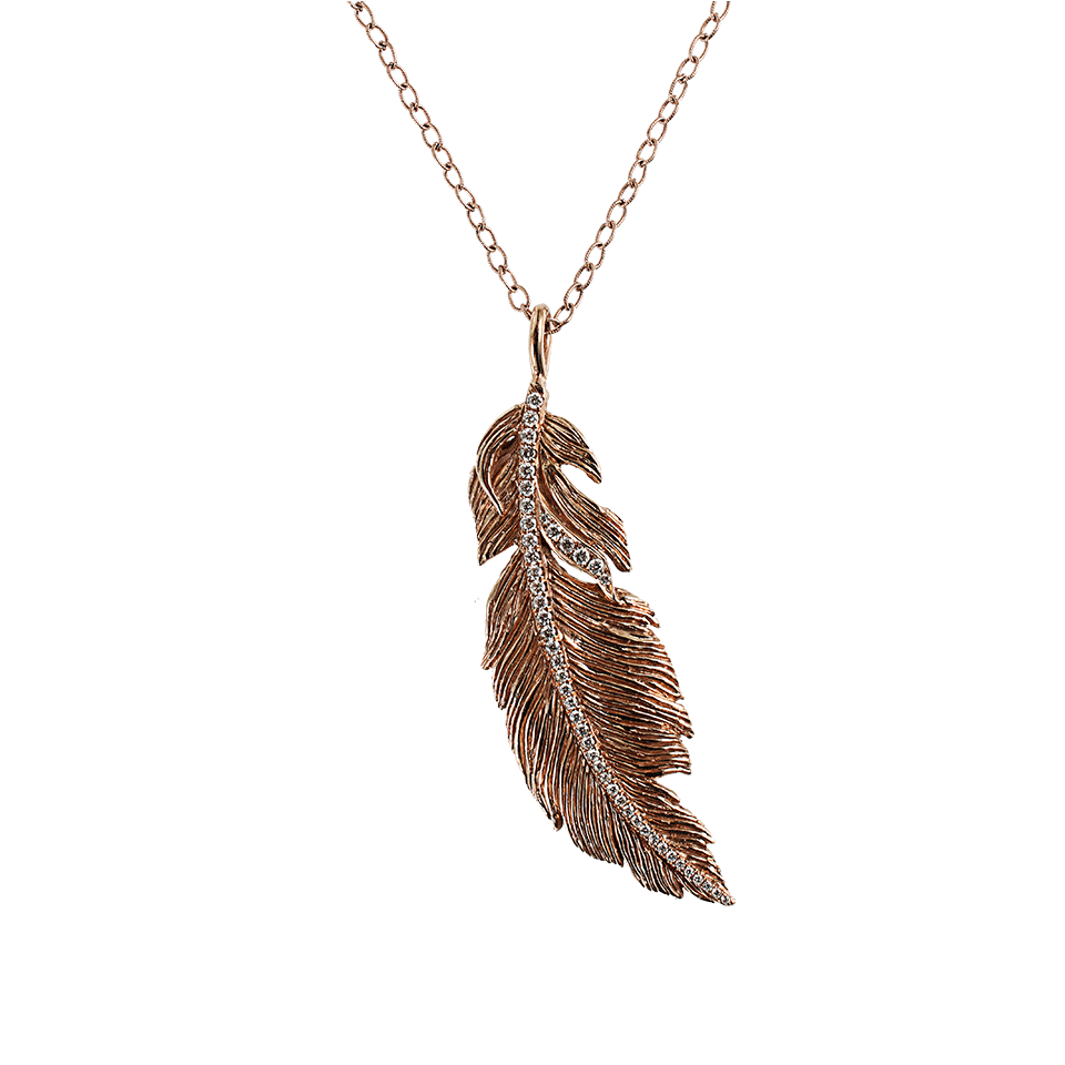 ANDREA FOHRMAN-Diamond Feather Pendant Necklace-R GOLD