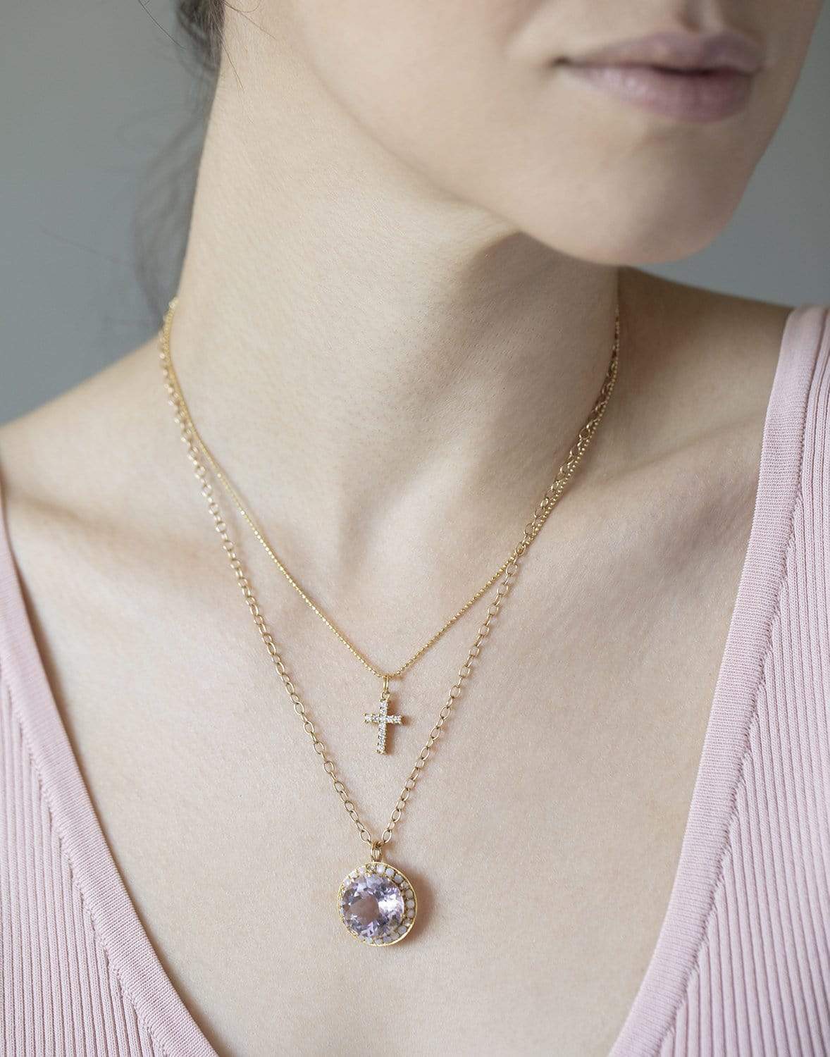 ANDREA FOHRMAN-Diamond Cross Necklace-YELLOW GOLD