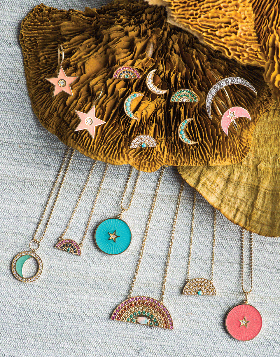 ANDREA FOHRMAN-Diamond Moon Phase and Turquoise Enamel Necklace-YELLOW GOLD