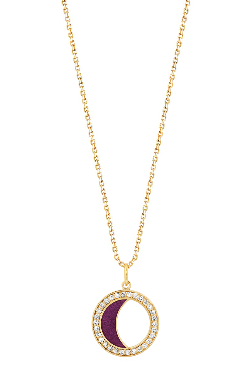 ANDREA FOHRMAN-Eggplant Enamel Moon Phase Necklace-YELLOW GOLD