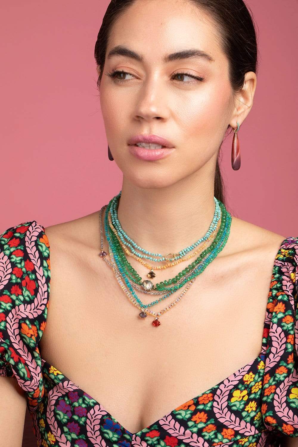 ANDREA FOHRMAN-Shooting Star Turquoise Bead Necklace-YELLOW GOLD