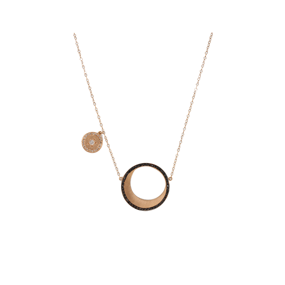 ANDREA FOHRMAN-Black Diamond Moon Pendant Necklace-ROSE GOLD