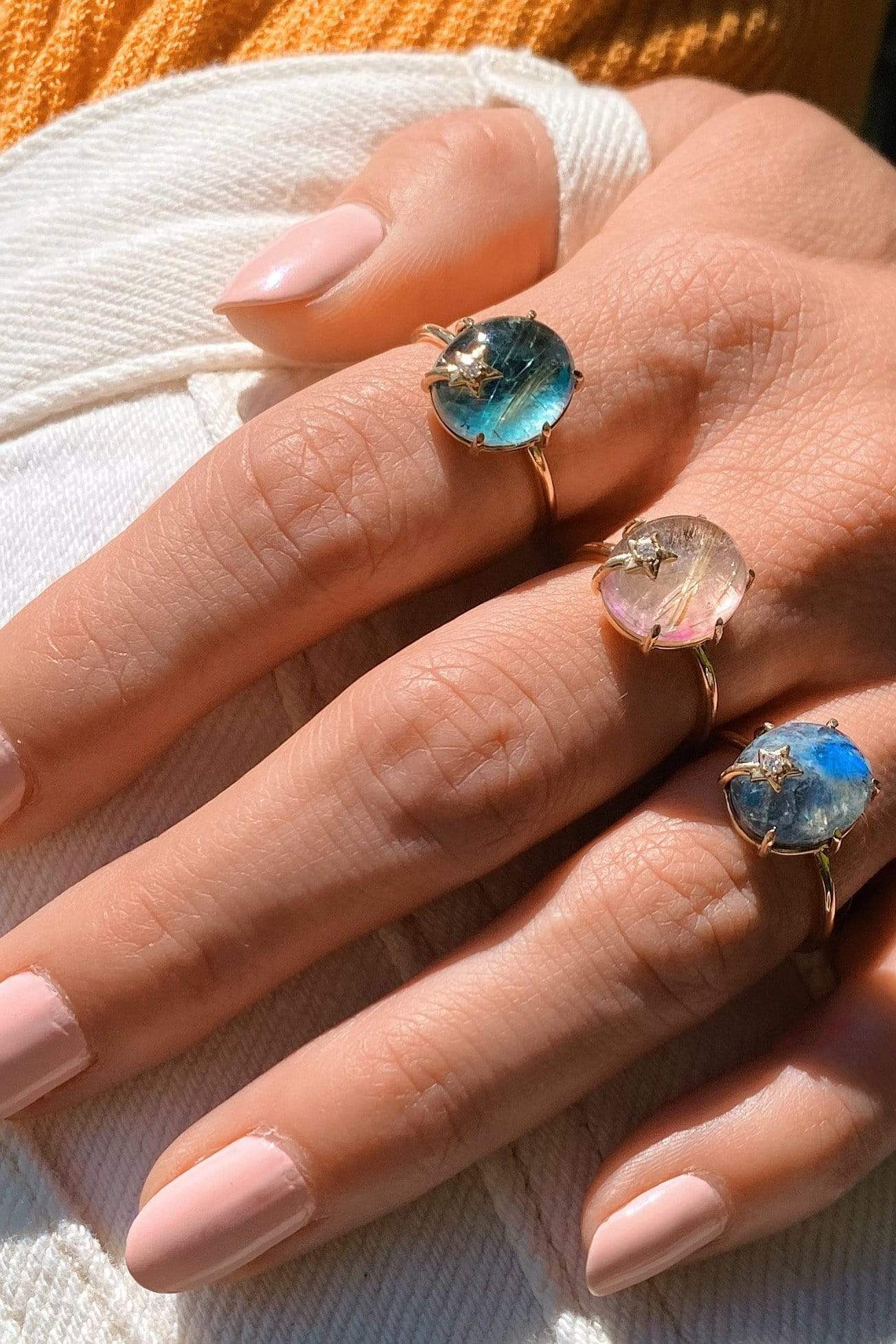 ANDREA FOHRMAN-Mini Galaxy Faceted London Blue Topaz Ring-ROSE GOLD