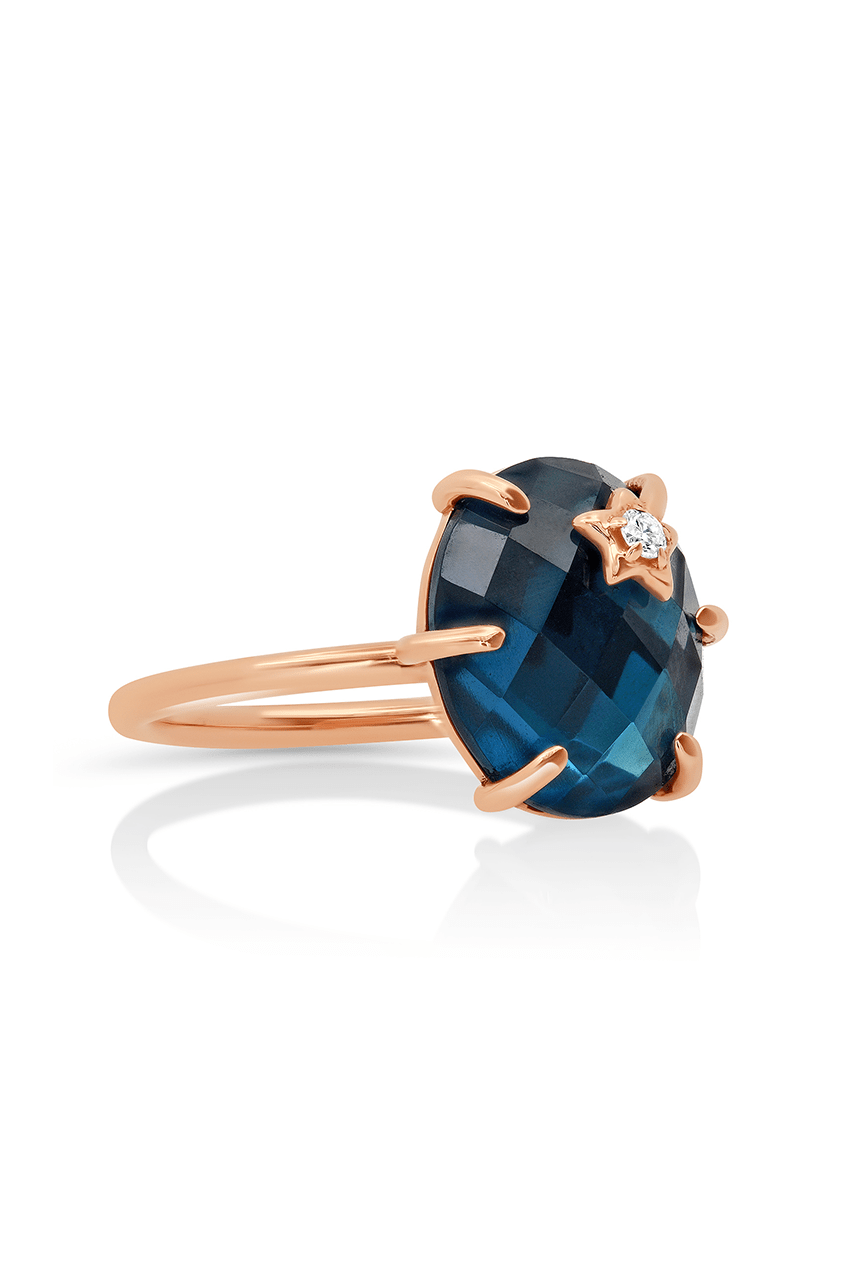 ANDREA FOHRMAN-Mini Galaxy Faceted London Blue Topaz Ring-ROSE GOLD