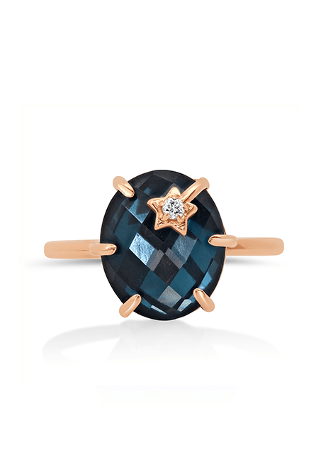 ANDREA FOHRMAN-Mini Galaxy Faceted London Blue Topaz Ring-ROSE GOLD