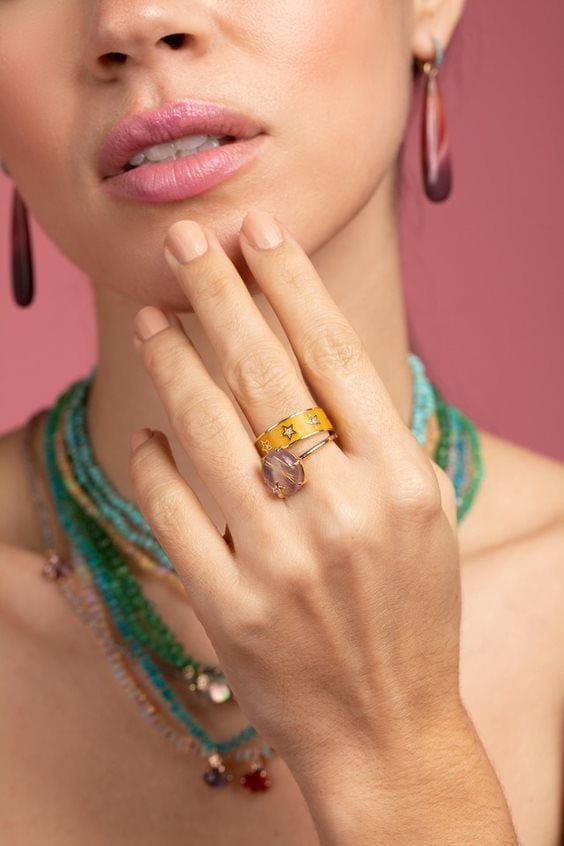 ANDREA FOHRMAN-Dune Thick Star Enamel Ring-YELLOW GOLD