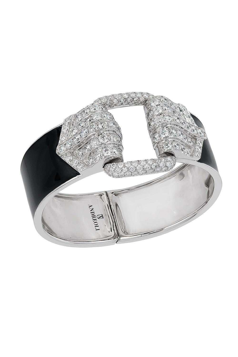 Diamond Black Cuff Bracelet-SILVER-JEWELRYFINE JEWELBRACELET O-ANDREOLI