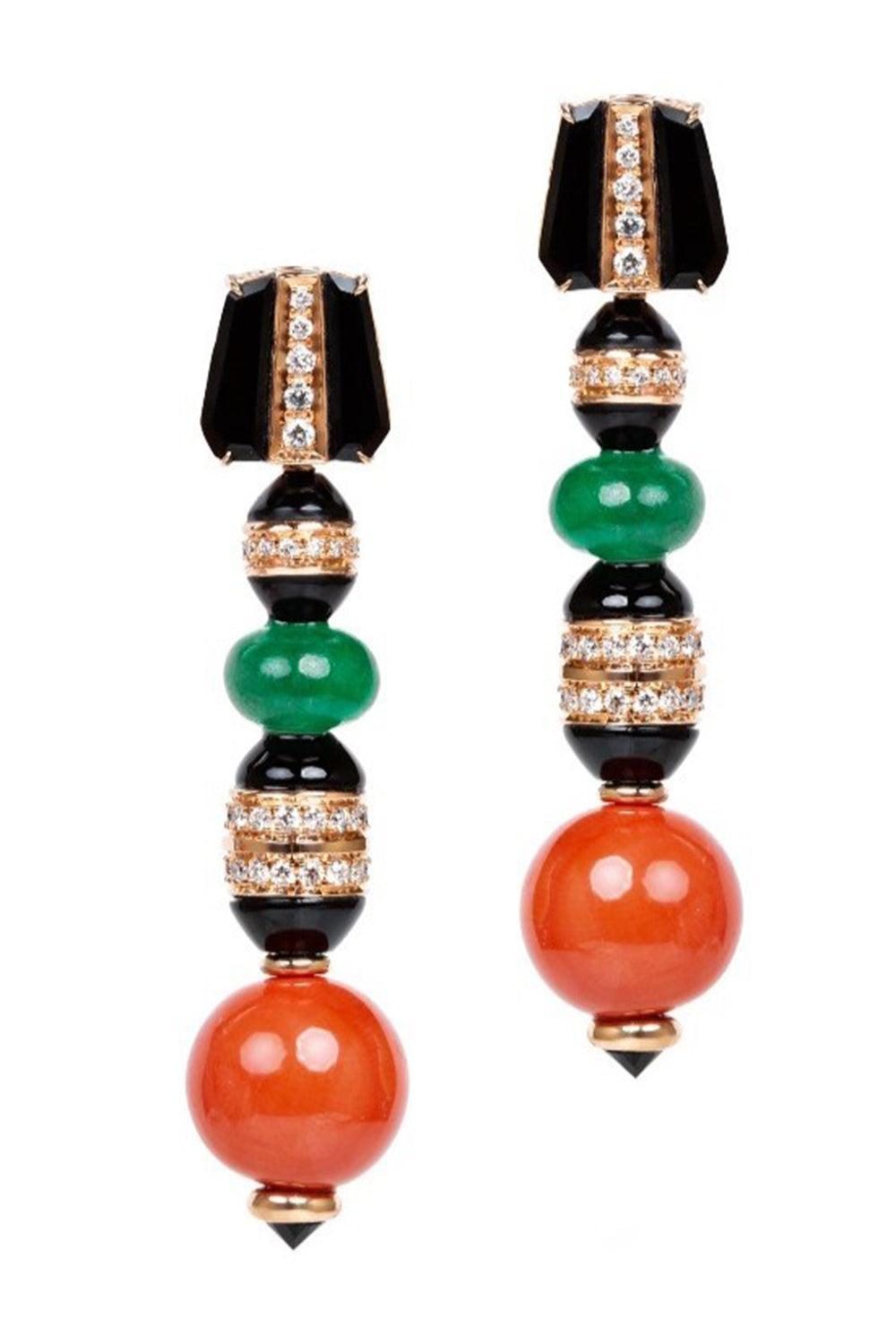 Diamond Emerald Coral Black Onyx Earrings-ROSE GOLD-JEWELRYFINE JEWELEARRING-ANDREOLI