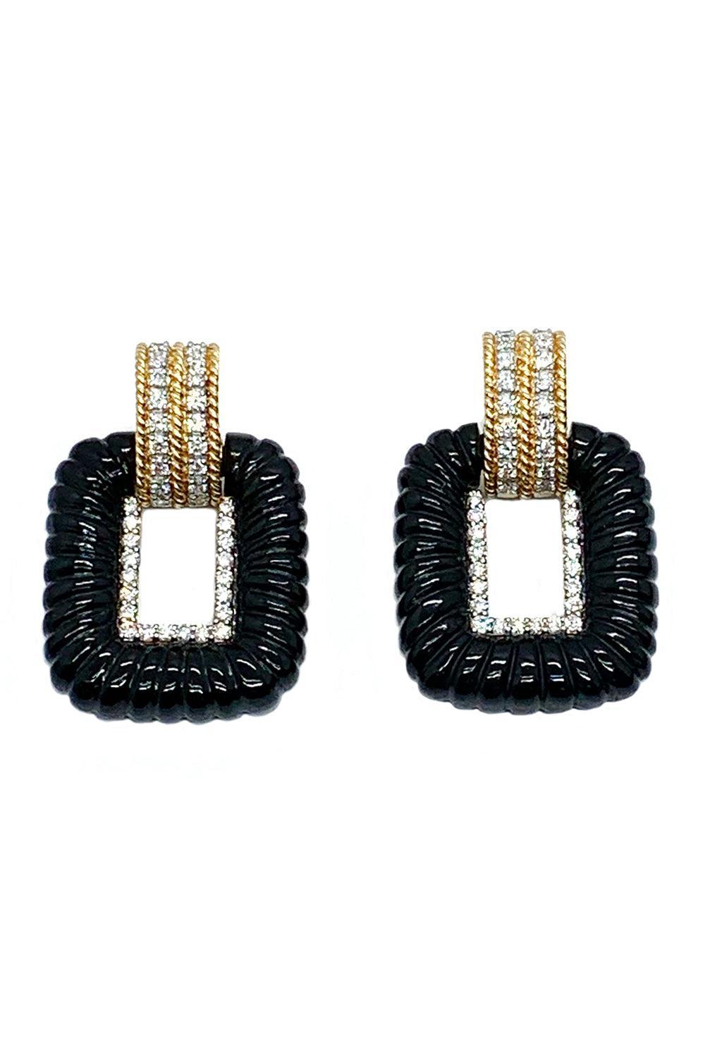 Diamond Onyx Earrings-YELLOW GOLD-JEWELRYFINE JEWELEARRING-ANDREOLI