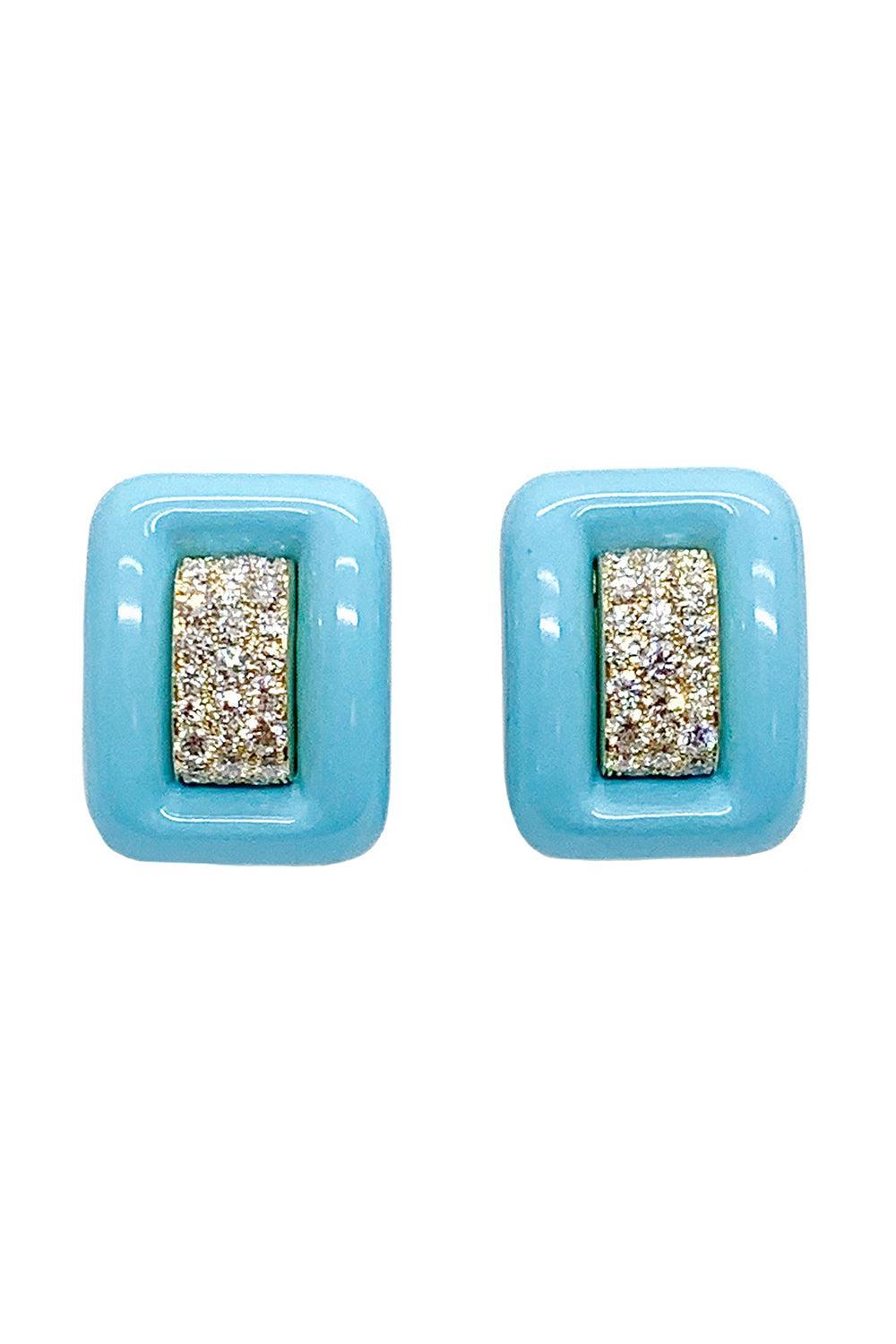 Turquoise Diamond Center Earrings-YELLOW GOLD-JEWELRYFINE JEWELEARRING-ANDREOLI