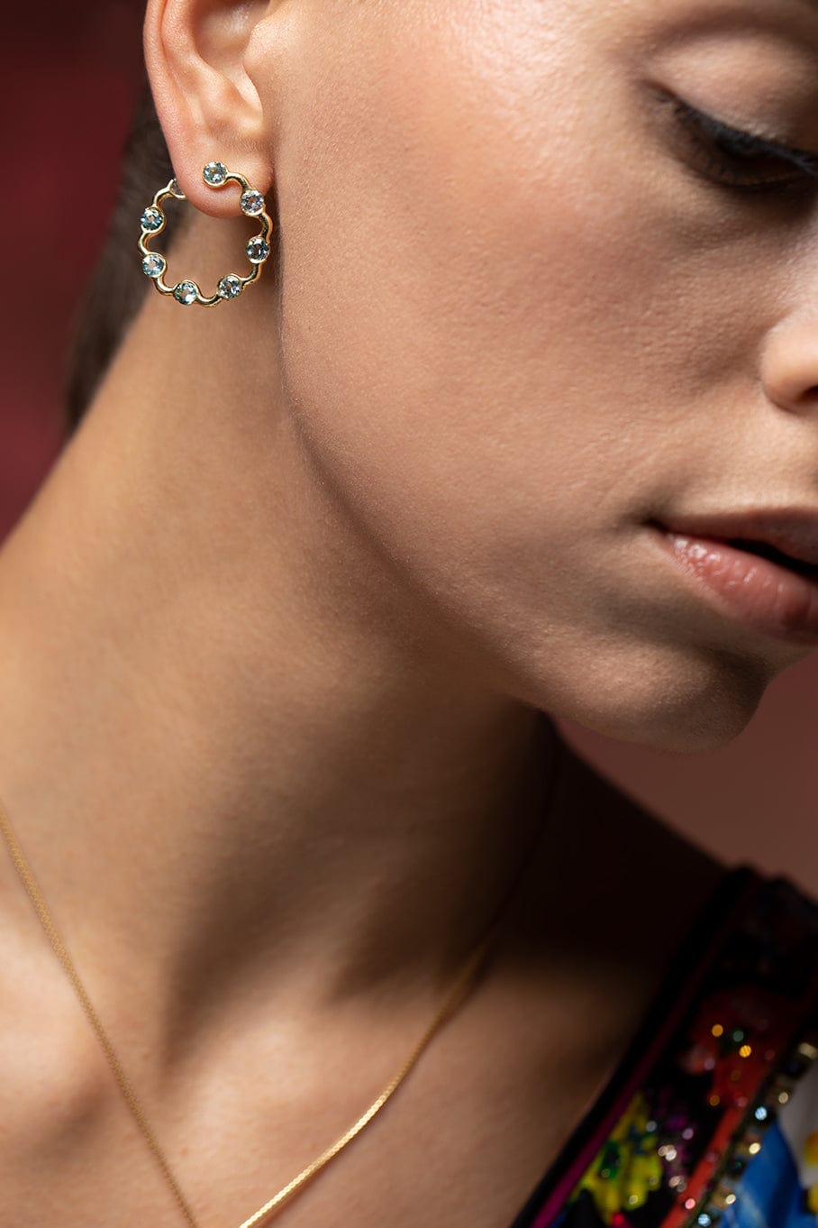 ANDY LIF-Aquamarine Crescent Hoops-YELLOW GOLD