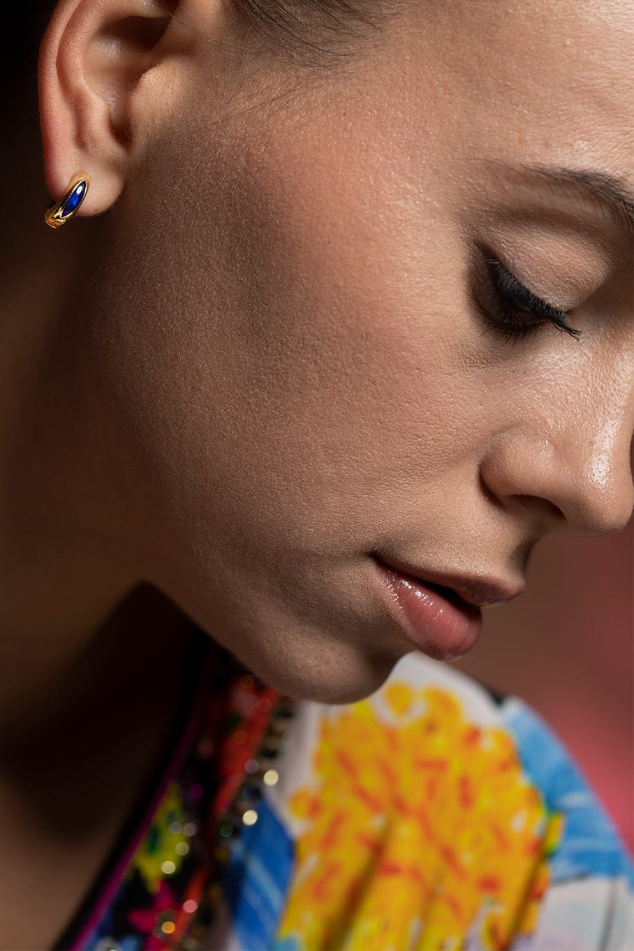 ANDY LIF-Blue Enamel Huggies-YELLOW GOLD