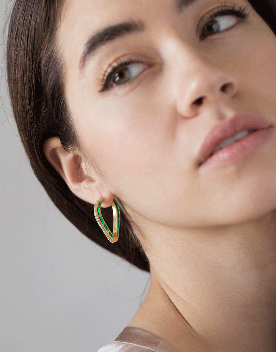 ANDY LIF-Green Enamel and Diamond Cobra Hoops-YELLOW GOLD