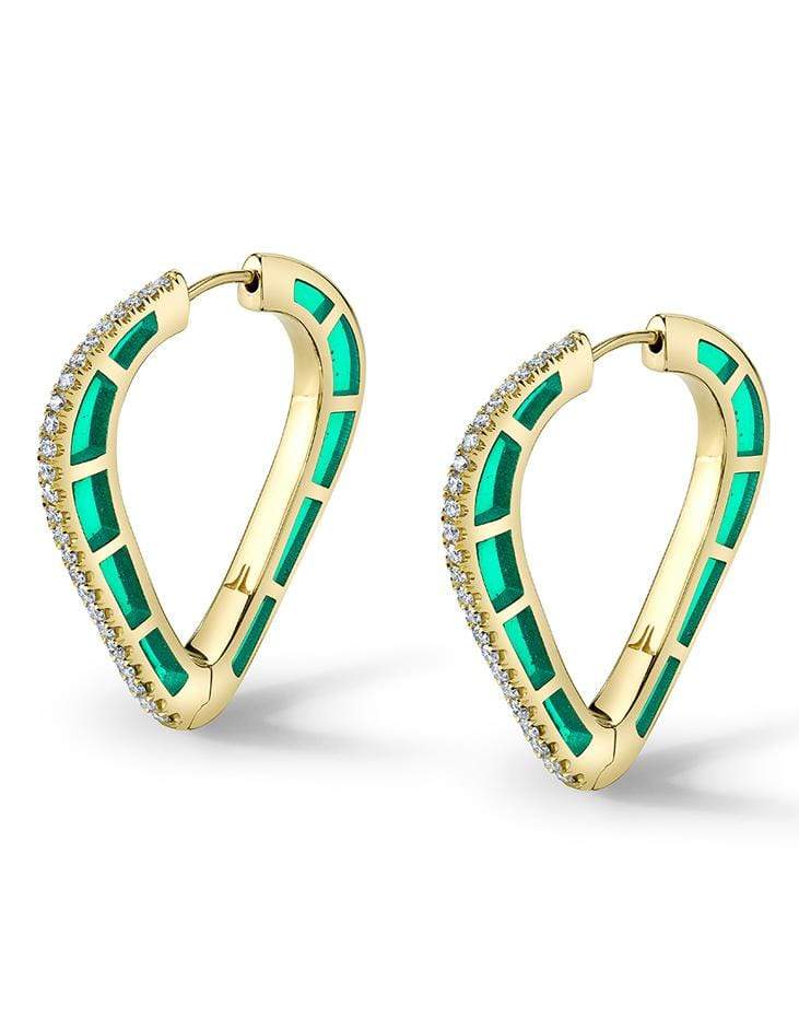 ANDY LIF-Green Enamel and Diamond Cobra Hoops-YELLOW GOLD