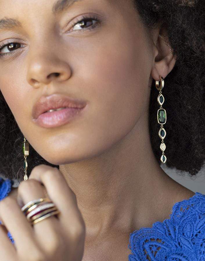 ANDY LIF-Green Tourmaline and Enamel Drop Earrings-YELLOW GOLD