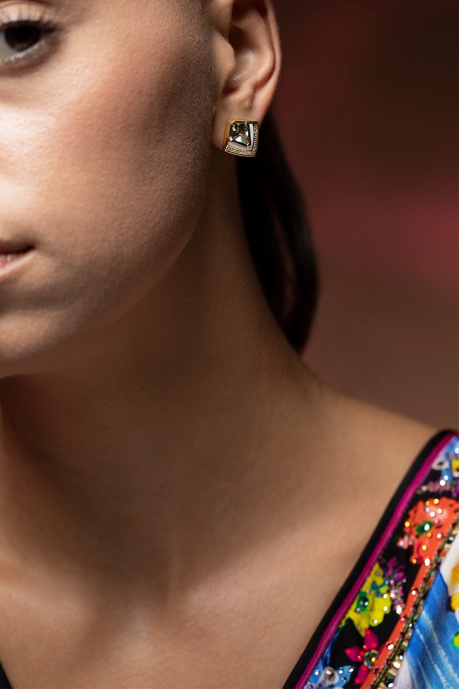 ANDY LIF-Green Tourmaline Shield Earrings-YELLOW GOLD
