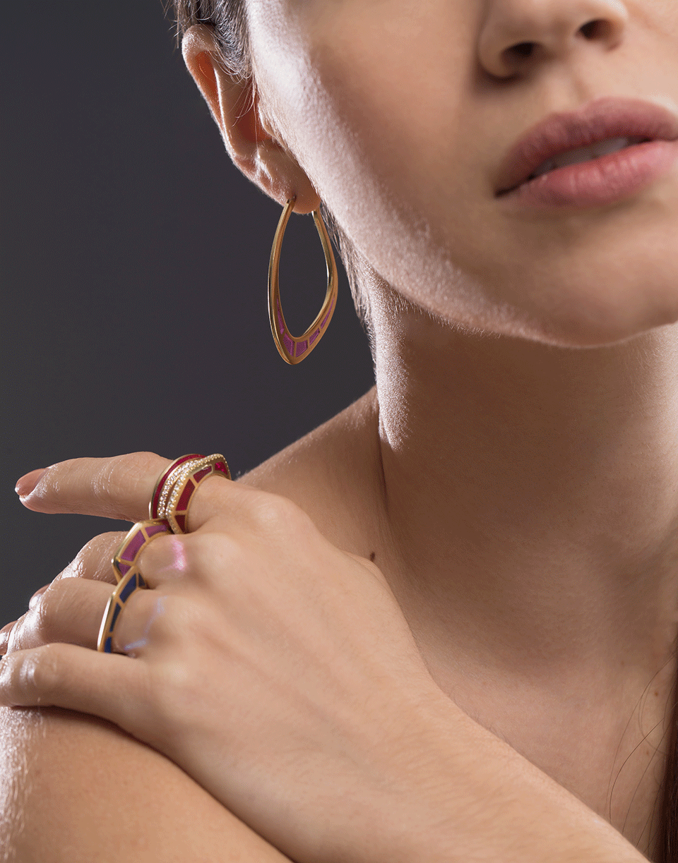 ANDY LIF-Purple Enamel Hoops-YELLOW GOLD