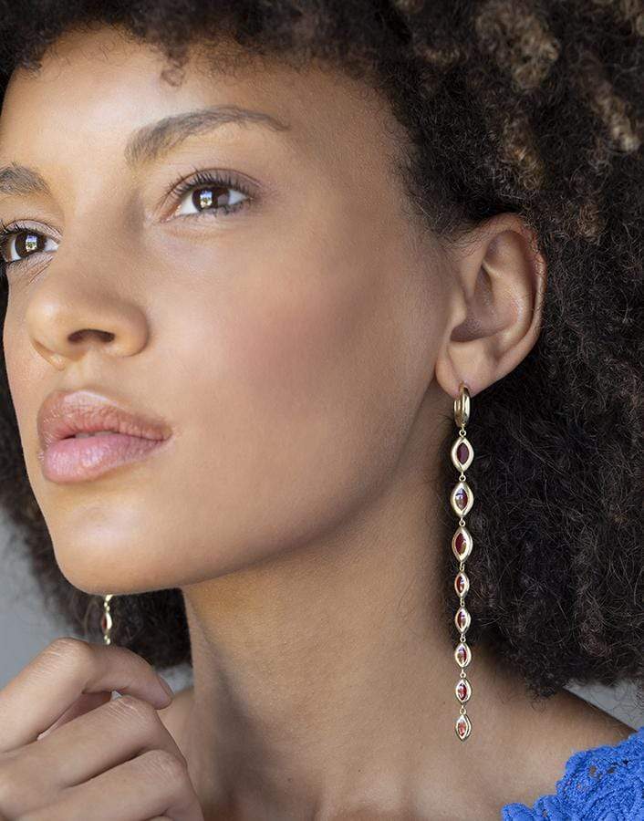 ANDY LIF-Red Enamel Shoulder Duster Huggie Drop Earrings-YELLOW GOLD