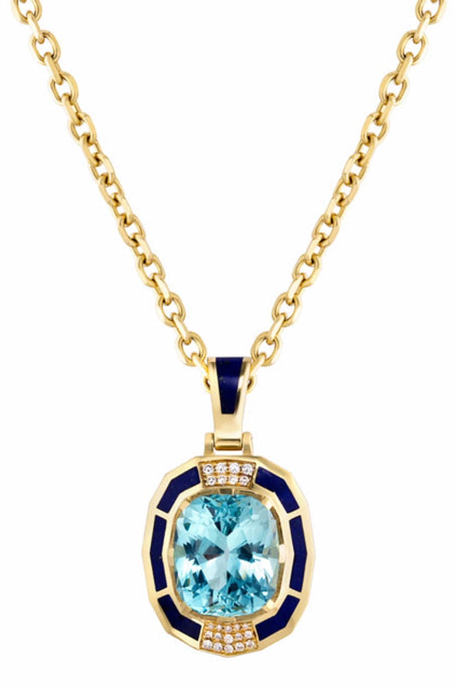 ANDY LIF-Aquamarine and Lapis Pendant Necklace-YELLOW GOLD