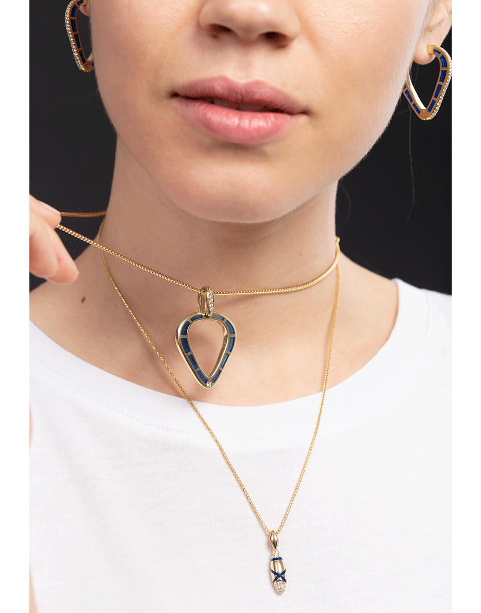 ANDY LIF-Blue Enamel and Diamond Necklace-YELLOW GOLD