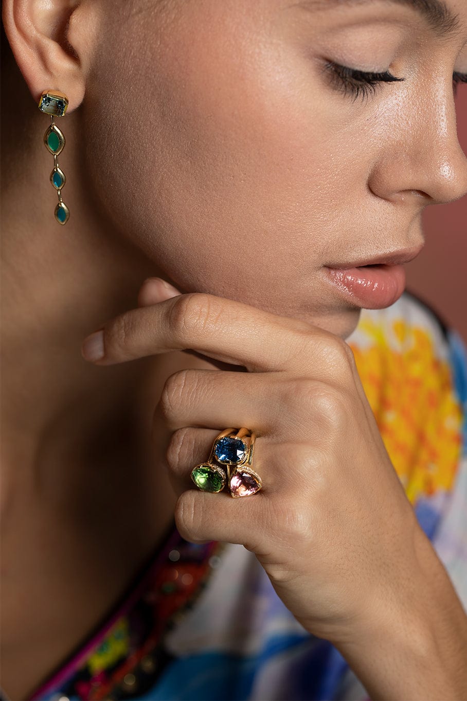 ANDY LIF-Green Tourmaline and Diamond Cup Ring-YELLOW GOLD