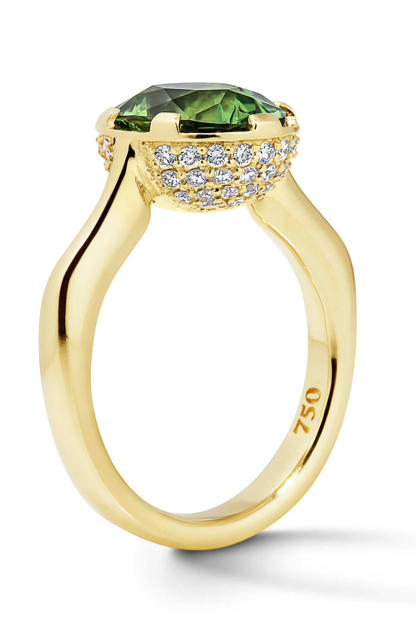 ANDY LIF-Green Tourmaline and Diamond Cup Ring-YELLOW GOLD