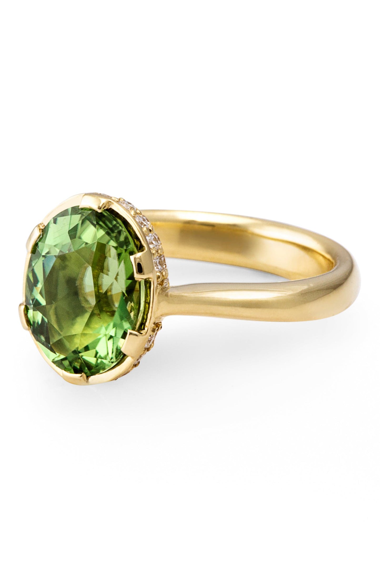 ANDY LIF-Green Tourmaline and Diamond Cup Ring-YELLOW GOLD
