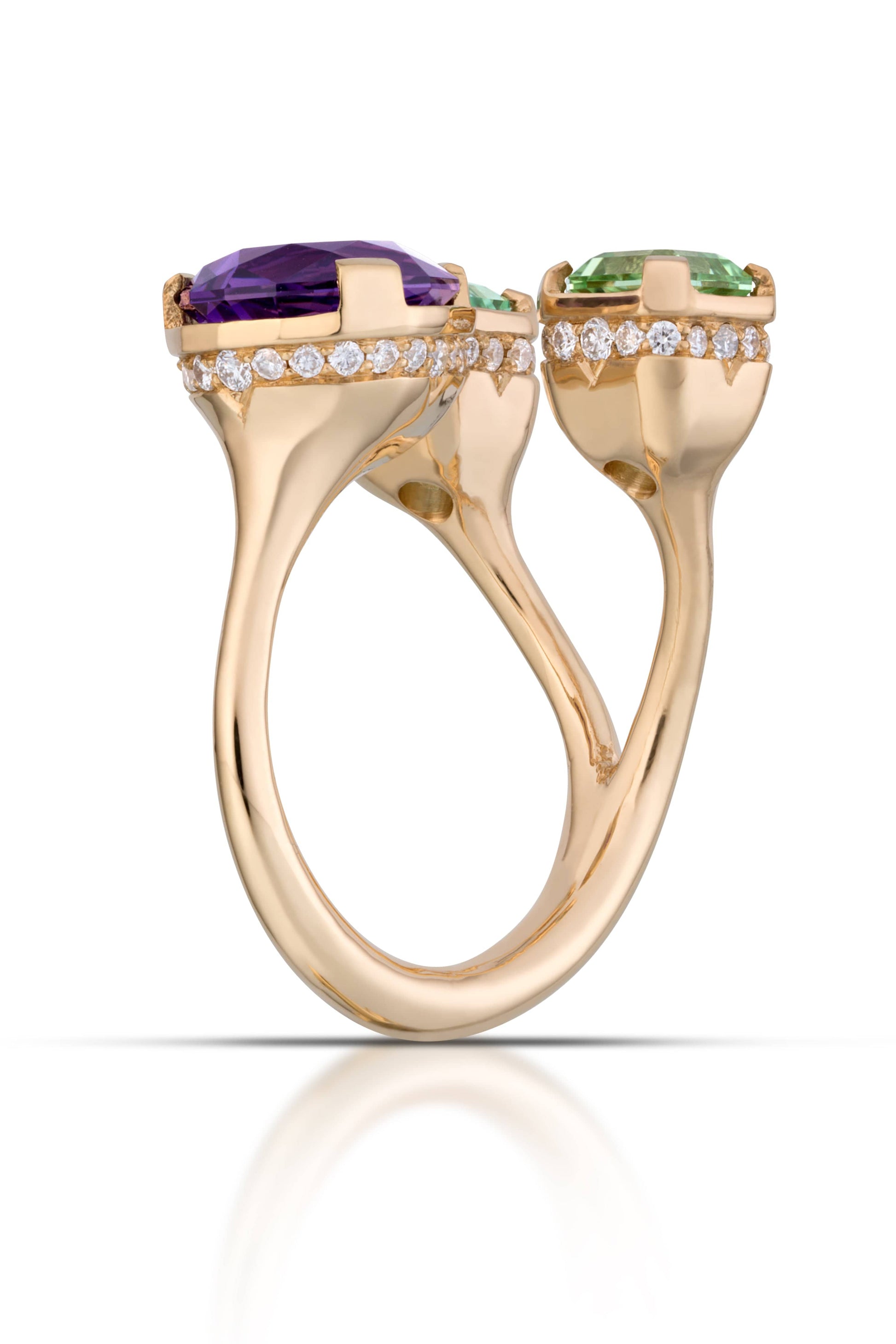 ANDY LIF-Amethyst and Mint Tourmaline Equilibrio Ring-YELLOW GOLD