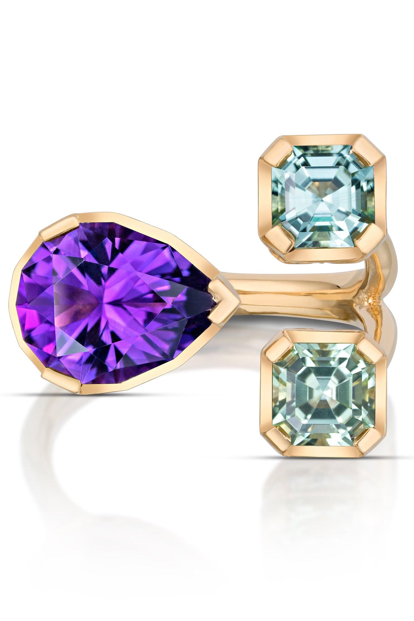 ANDY LIF-Amethyst and Mint Tourmaline Equilibrio Ring-YELLOW GOLD