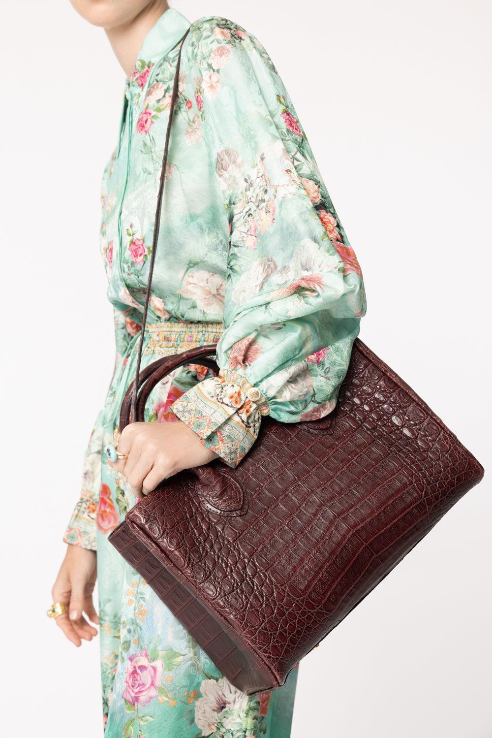 Roma Croc Bag - Burgundy-BURGUNDY-HANDBAGTOP HANDLE-ANGELA ALVAREZ