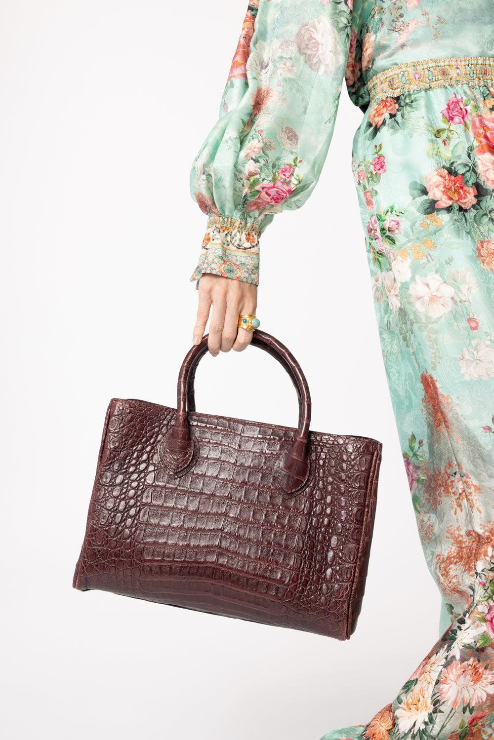 Roma Croc Bag - Burgundy-BURGUNDY-HANDBAGTOP HANDLE-ANGELA ALVAREZ
