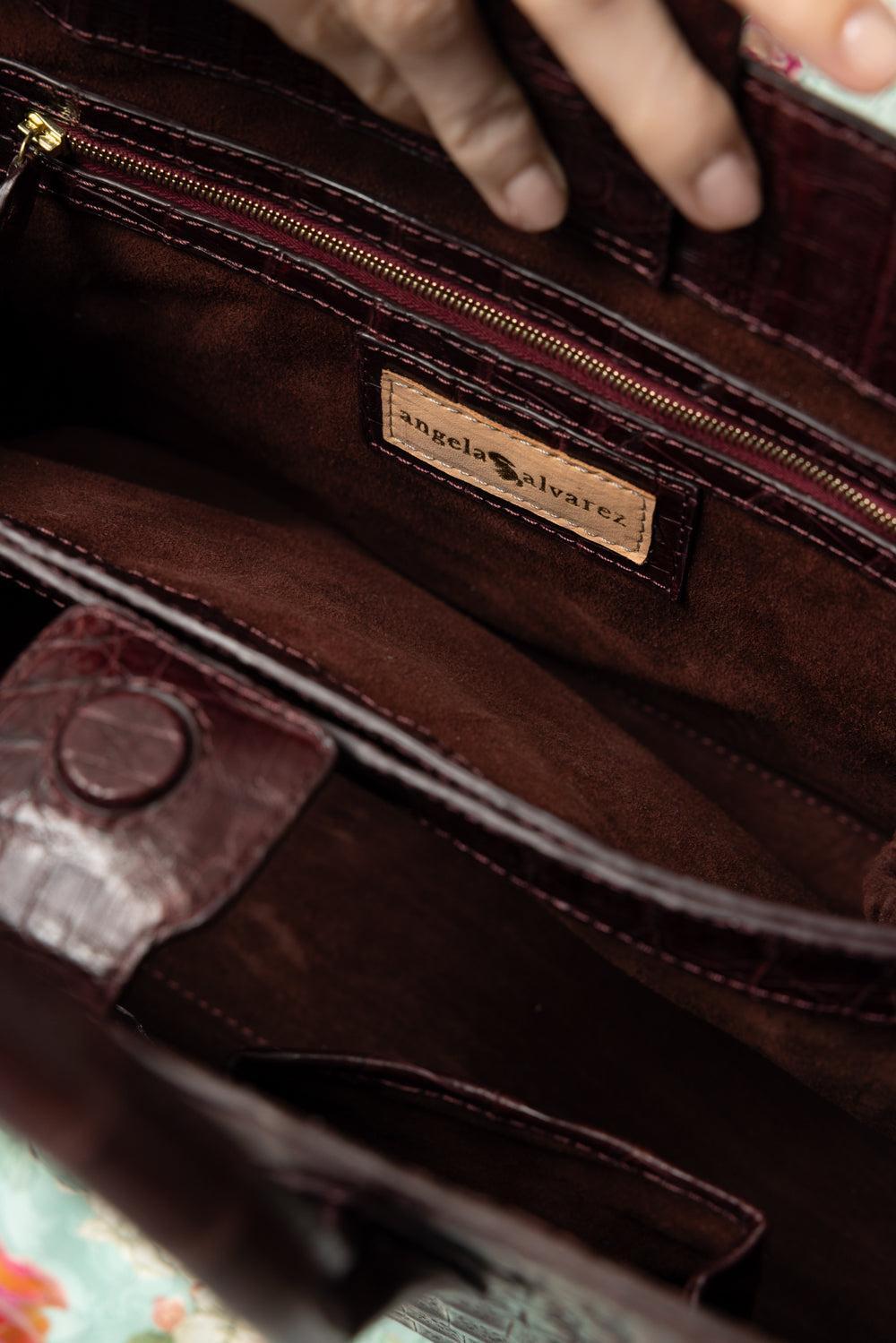 Roma Croc Bag - Burgundy-BURGUNDY-HANDBAGTOP HANDLE-ANGELA ALVAREZ