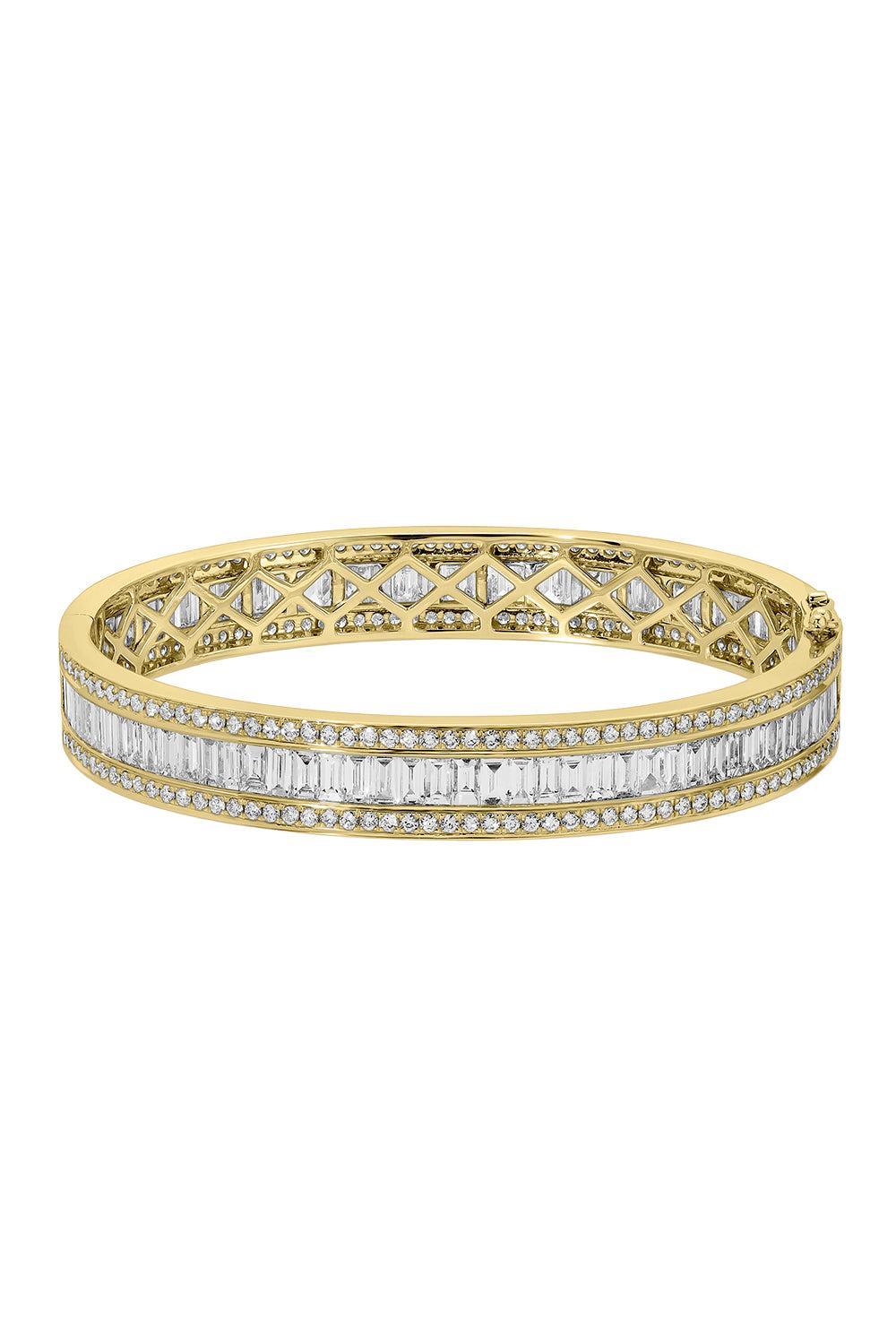 Diamond Oval Stacked Bangle Bracelet-YELLOW GOLD-JEWELRYFINE JEWELBRACELET O-ANITA KO
