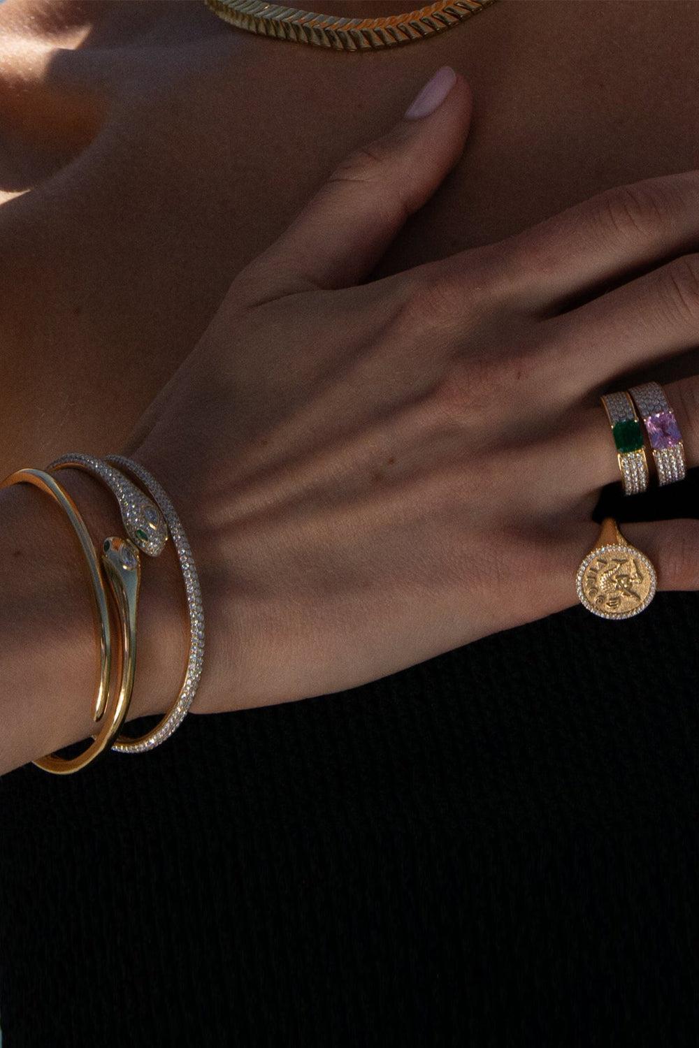 Diamond Snake Coil Bracelet-YELLOW GOLD-JEWELRYFINE JEWELBRACELET O-ANITA KO