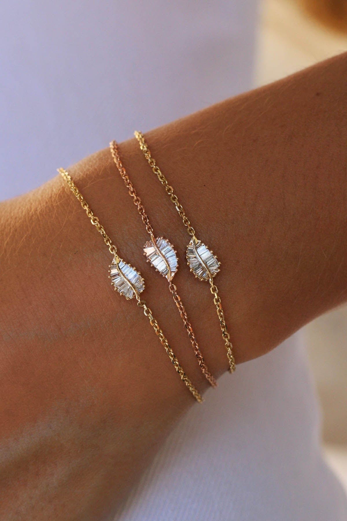 ANITA KO-Small Palm Leaf Diamond Chain Bracelet-YELLOW GOLD