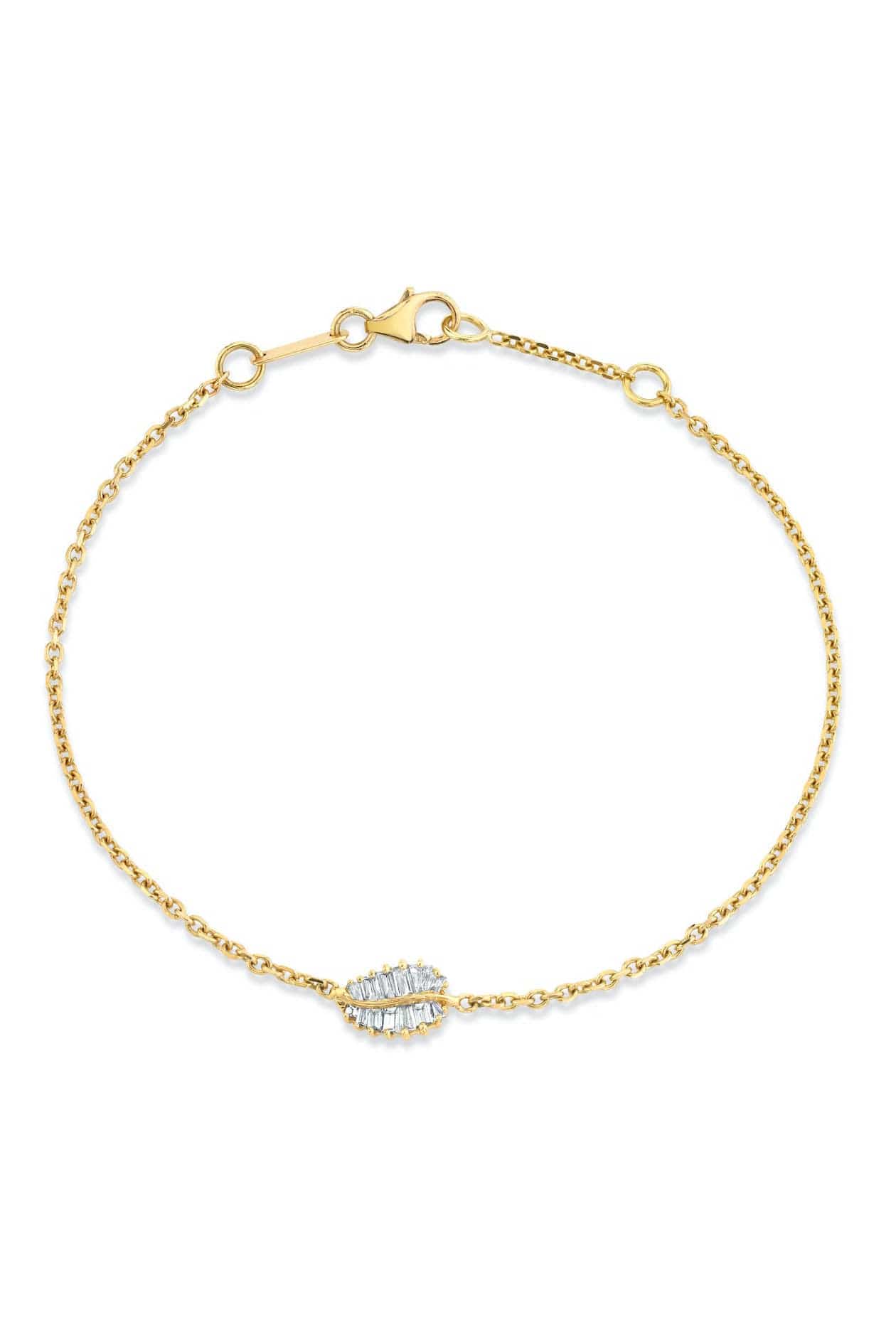 ANITA KO-Small Palm Leaf Diamond Chain Bracelet-YELLOW GOLD