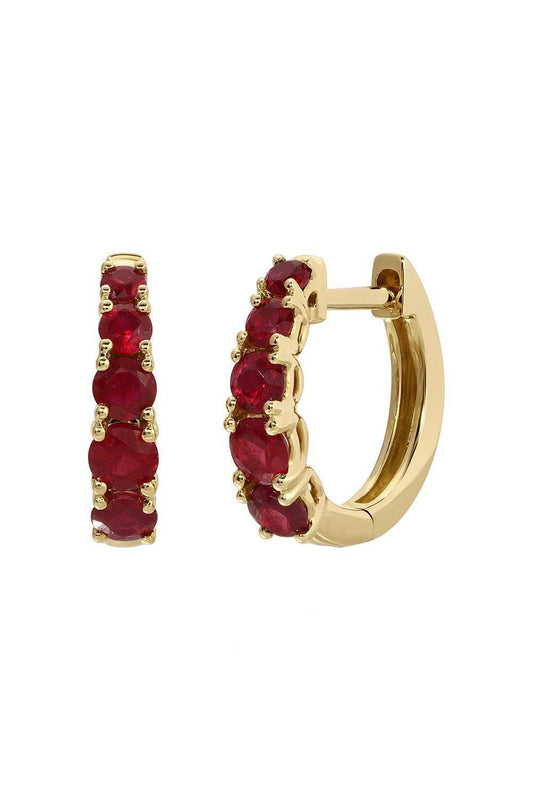 Graduated Ruby Huggie Earrings-YELLOW GOLD-JEWELRYFINE JEWELEARRING-ANITA KO