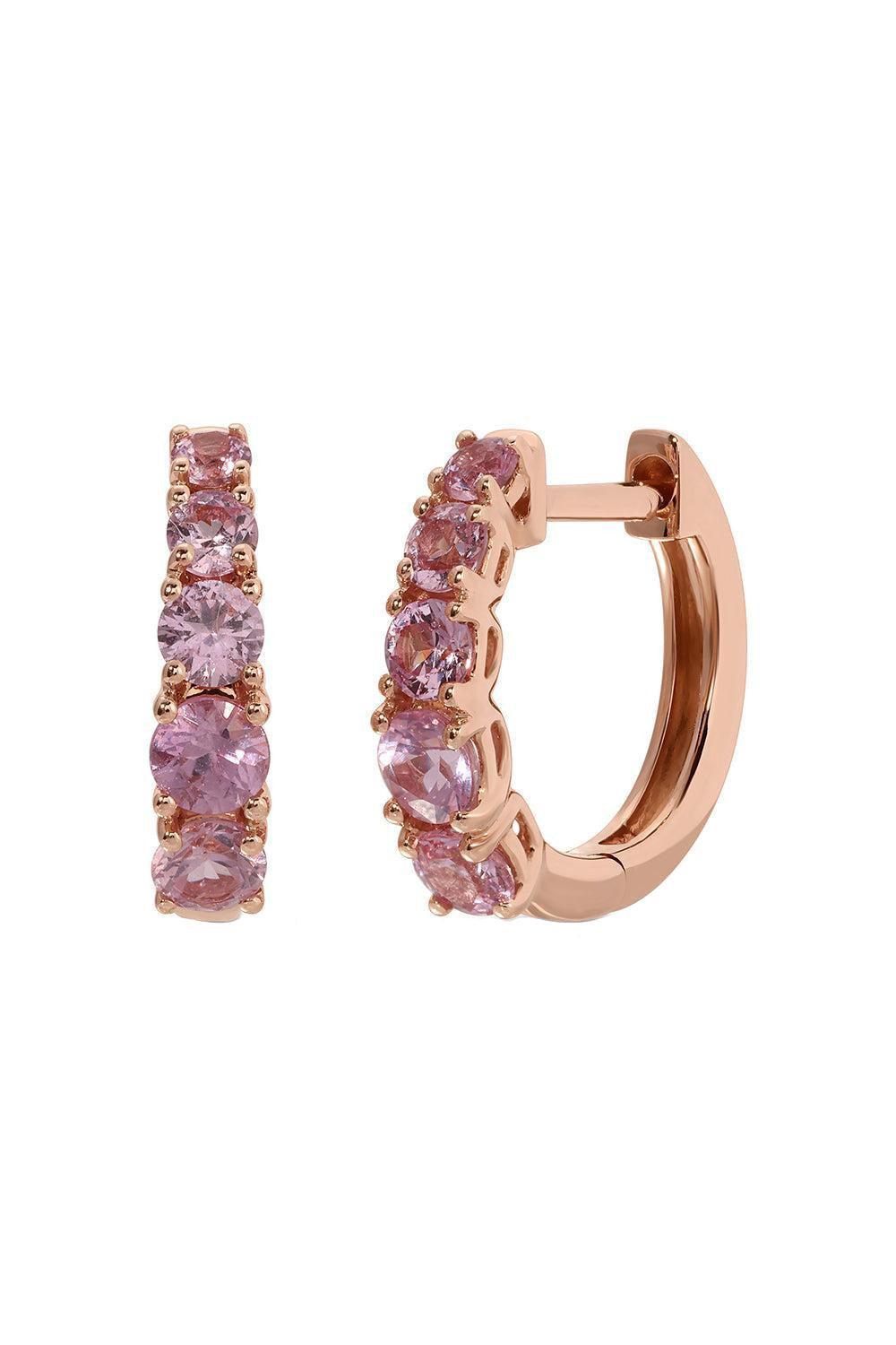 Graduated Pink Sapphire Huggie Earrings-ROSE GOLD-JEWELRYFINE JEWELEARRING-ANITA KO